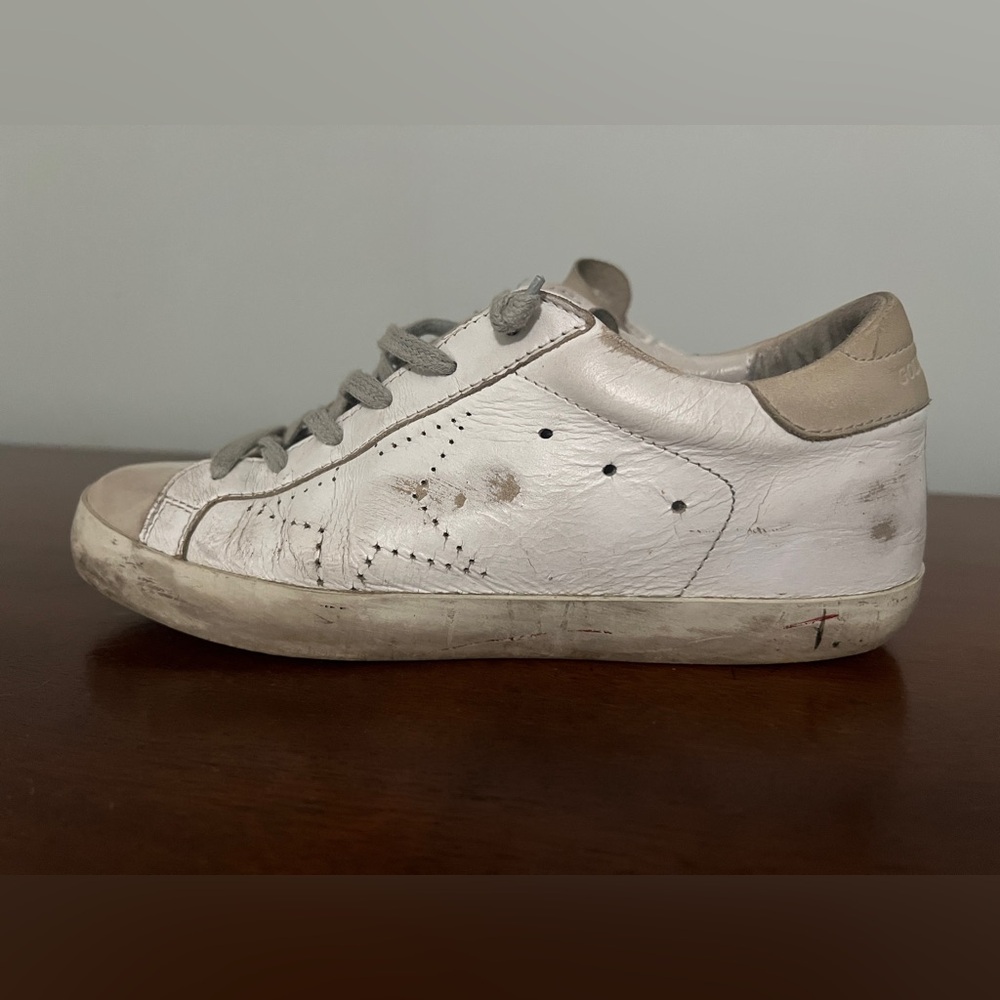 Leather Low-Top Sneakers in White and Gray - Women's - Picture 3 of 11
